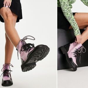 ASOS ASRA Bundy boho Pink Black Platform lace up preppy ankle combat moto boots